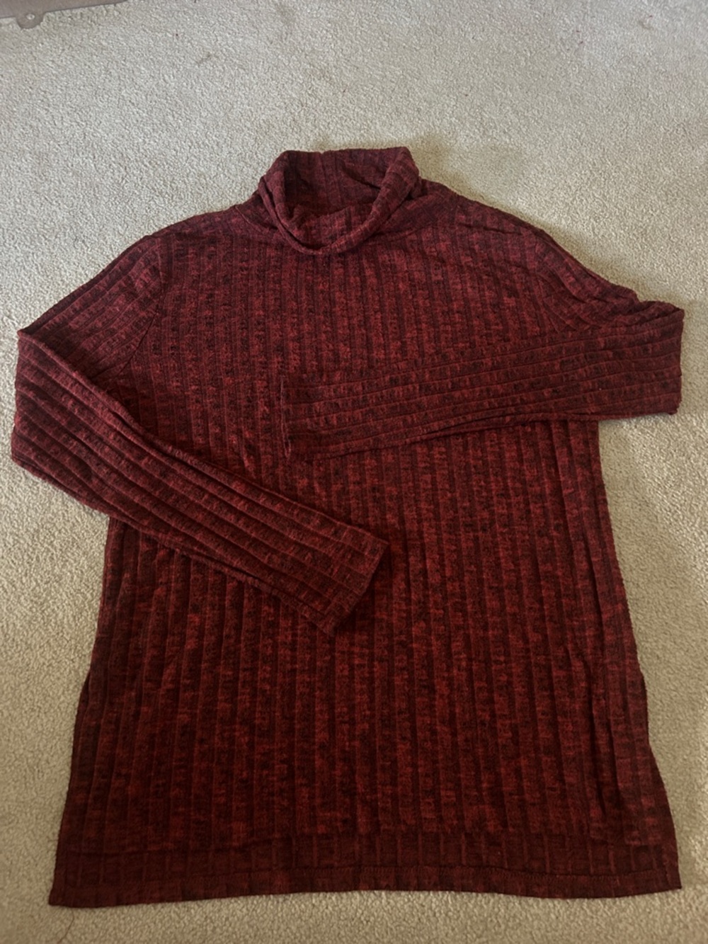 Ribbed Mock Neck Sweater - Burgundy